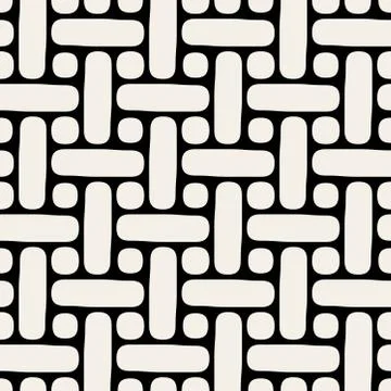 Rounded Lines and Circles Lattice. Vector Seamless Black  White Pattern Stock Illustration