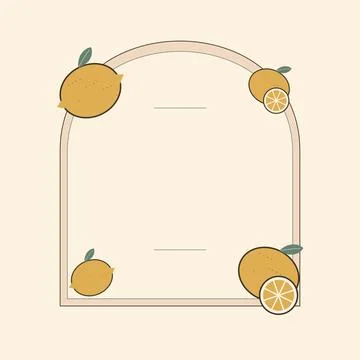 Rounded market label with citrus fruit corners. Editable ornamental frame wit Stock Illustration