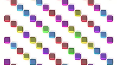 Rounded metal cubic figures change colors quickly, 3D animation. Stock Footage 253094571