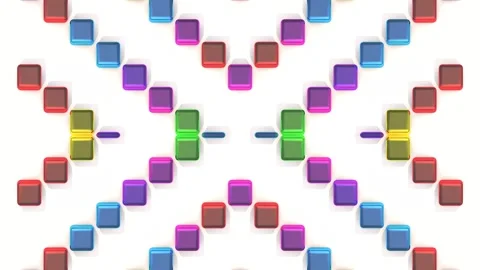 Rounded metal cubic figures change colors quickly, 3D animation. Stock Footage 274580985