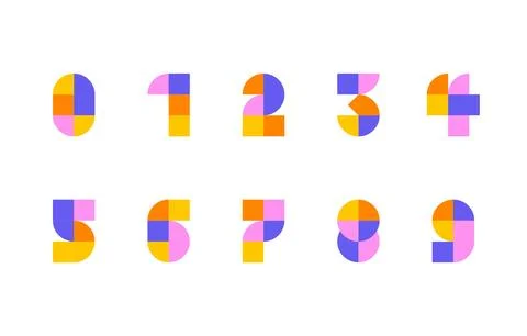 Rounded Modern Number Set in Soft Warm and Cool Color Blocks with Abstract .. Illustrazione stock