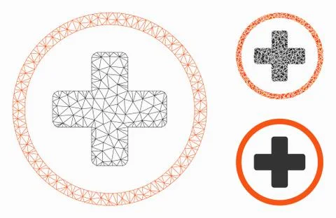 Rounded Plus Vector Mesh Wire Frame Model and Triangle Mosaic Icon Stock Illustration
