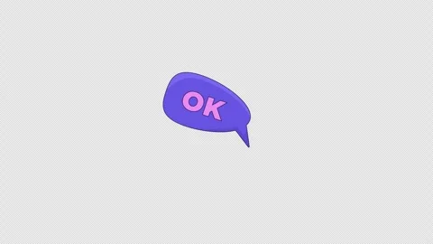 Rounded purple OK speech bubble appearing 2D cartoon object animation Stock Footage 335362208
