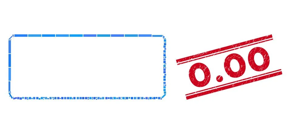 Rounded Rectangle Frame Mosaic and Distress 0.00 Stamp Seal with Lines Stock Illustration