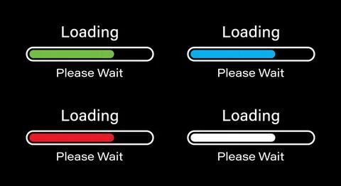 Rounded rectangular bar loading please wait symbol icon set in four colors. Stock Illustration