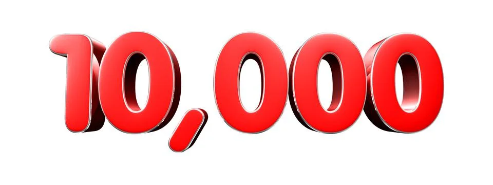 Rounded red numbers 10000 on white background 3D illustration with clipping p イラスト素材