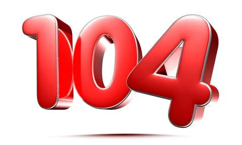 Rounded red numbers 104 on white background 3D illustration with clipping pat Stock Illustration