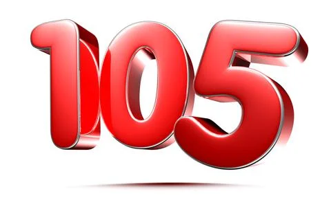 Rounded red numbers 105 on white background 3D illustration with clipping pat Stock Illustration