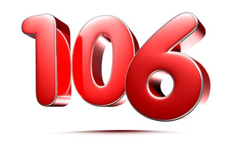 Rounded red numbers 106 on white background 3D illustration with clipping pat Stock Illustration