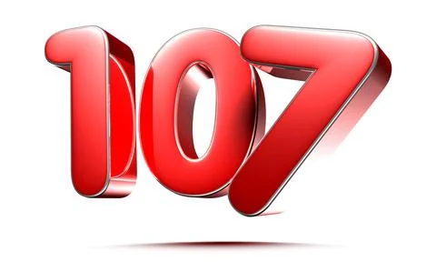 Rounded red numbers 107 on white background 3D illustration with clipping pat Stock Illustration