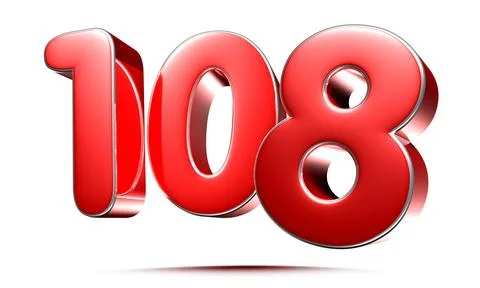 Rounded red numbers 108 on white background 3D illustration with clipping pat Stock Illustration