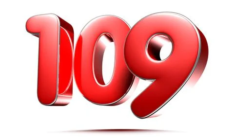 Rounded red numbers 109 on white background 3D illustration with clipping pat Stock Illustration