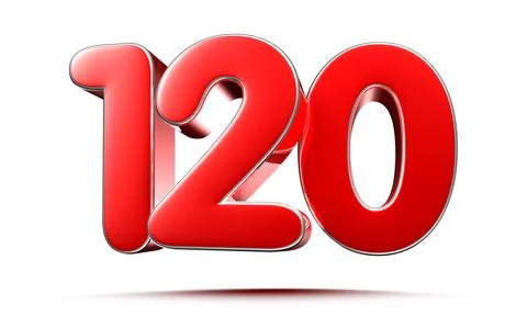 Rounded red numbers 120 on white background 3D illustration with clipping pat Stock Illustration