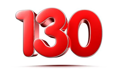 Rounded red numbers 130 on white background 3D illustration with clipping pat Stock Illustration