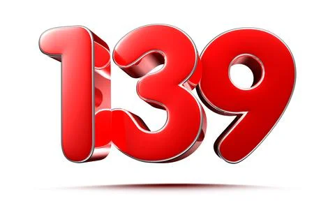 Rounded red numbers 139 on white background 3D illustration with clipping pat Stock Illustration