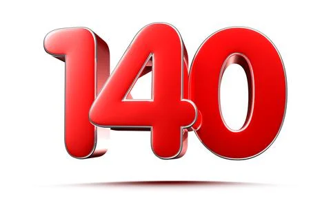Rounded red numbers 140 on white background 3D illustration with clipping pat Stock Illustration