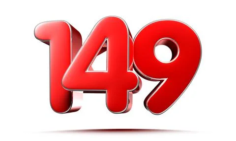 Rounded red numbers 149 on white background 3D illustration with clipping pat Stock Illustration