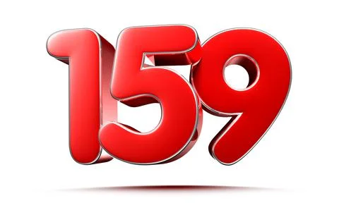 Rounded red numbers 159 on white background 3D illustration with clipping pat Stock Illustration