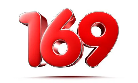 Rounded red numbers 169 on white background 3D illustration with clipping pat Stock Illustration