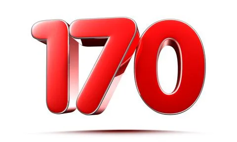 Rounded red numbers 170 on white background 3D illustration with clipping pat Stock Illustration