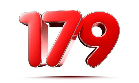 Rounded red numbers 179 on white background 3D illustration with clipping pat Stock Illustration
