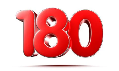 Rounded red numbers 180 on white background 3D illustration with clipping pat Stock Illustration