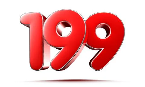 Rounded red numbers 199 on white background 3D illustration with clipping pat Stock Illustration