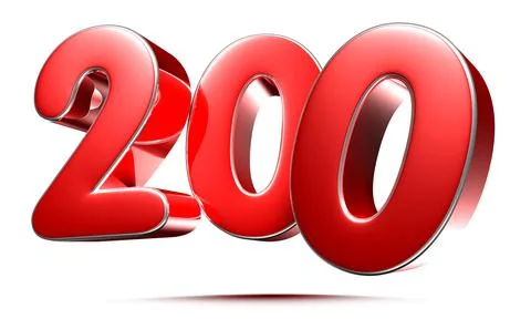 Rounded red numbers 200 on white background 3D illustration with clipping pat Stock Illustration