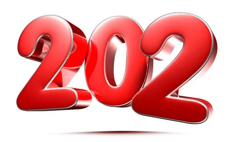 Rounded red numbers 202 on white background 3D illustration with clipping pat Stock Illustration