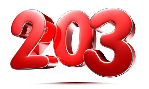 Rounded red numbers 203 on white background 3D illustration with clipping pat Stock Illustration