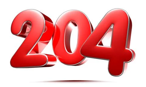 Rounded red numbers 204 on white background 3D illustration with clipping pat イラスト素材