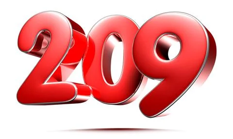 Rounded red numbers 209 on white background 3D illustration with clipping pat Stock Illustration