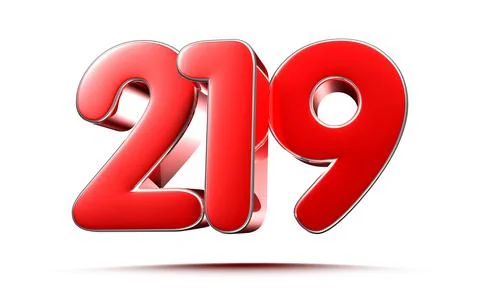 Rounded red numbers 219 on white background 3D illustration with clipping pat Stock Illustration
