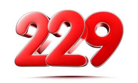 Rounded red numbers 229 on white background 3D illustration with clipping pat Stock Illustration