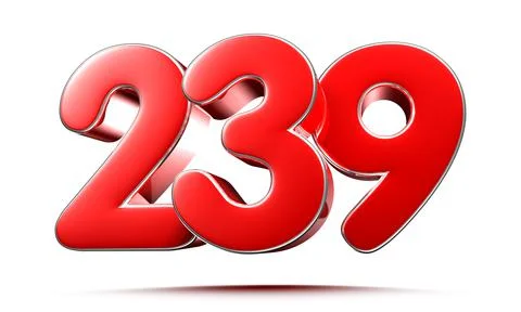 Rounded red numbers 239 on white background 3D illustration with clipping pat Stock Illustration