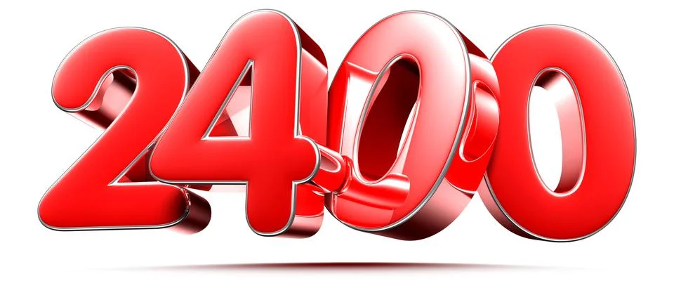 Rounded red numbers 2400 on white background 3D illustration with clipping pa イラスト素材