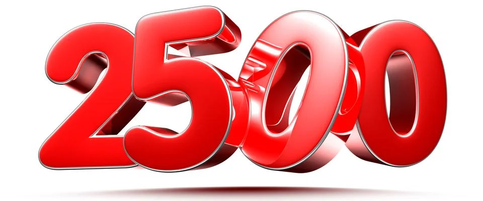Rounded red numbers 2500 on white background 3D illustration with clipping pa Stock Illustration