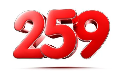 Rounded red numbers 259 on white background 3D illustration with clipping pat Stock Illustration