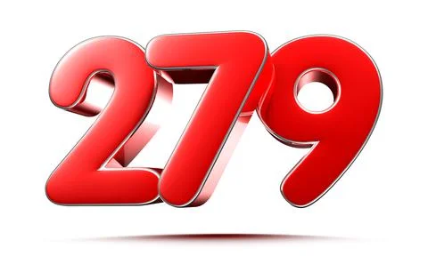 Rounded red numbers 279 on white background 3D illustration with clipping pat Stock Illustration