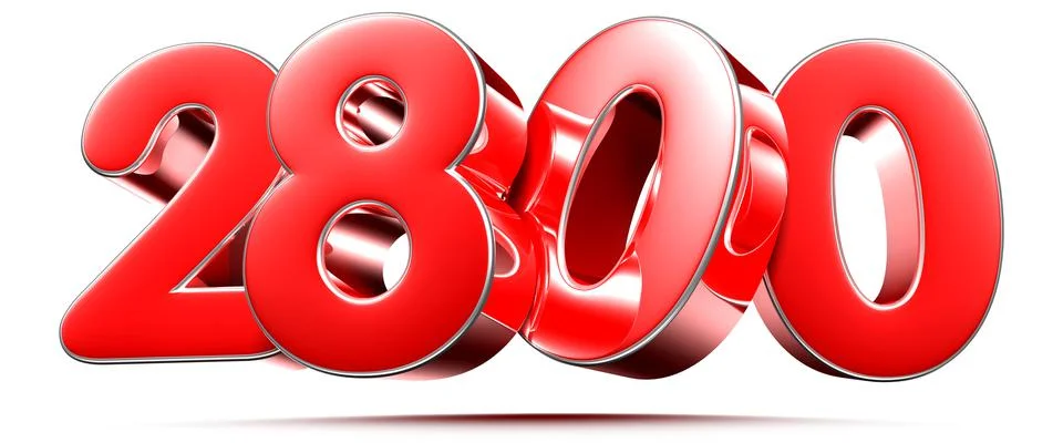 Rounded red numbers 2800 on white background 3D illustration with clipping pa イラスト素材