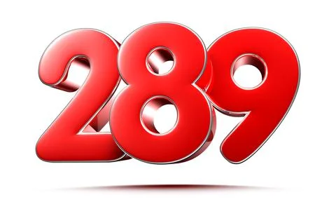 Rounded red numbers 289 on white background 3D illustration with clipping pat Stock Illustration
