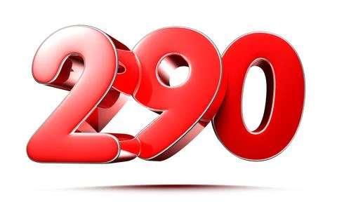 Rounded red numbers 290 on white background 3D illustration with clipping pat Stock Illustration