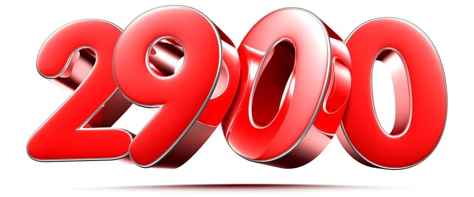 Rounded red numbers 2900 on white background 3D illustration with clipping pa イラスト素材