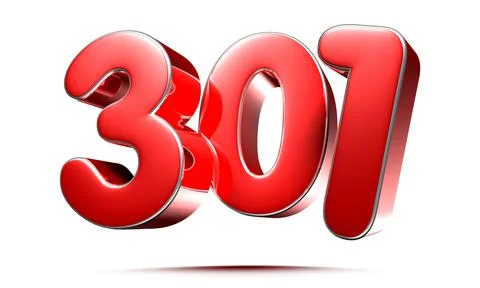 Rounded red numbers 301 on white background 3D illustration with clipping pat イラスト素材