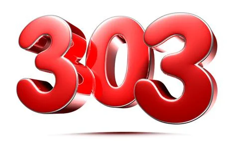 Rounded red numbers 303 on white background 3D illustration with clipping pat Stock Illustration