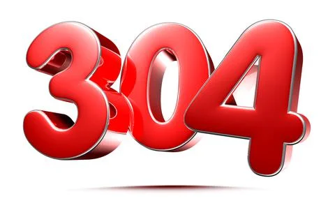 Rounded red numbers 304 on white background 3D illustration with clipping pat 스톡 일러스트
