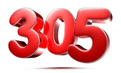 Rounded red numbers 304 on white background 3D illustration with clipping pat Stock Illustration