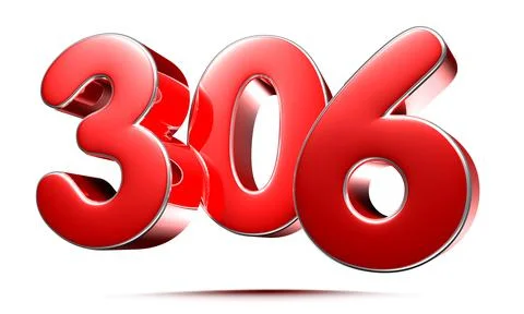 Rounded red numbers 306 on white background 3D illustration with clipping pat Illustrazione stock