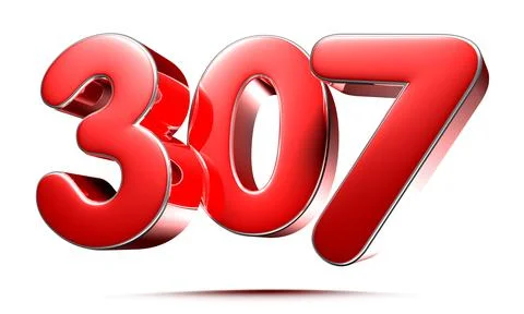 Rounded red numbers 307 on white background 3D illustration with clipping pat イラスト素材