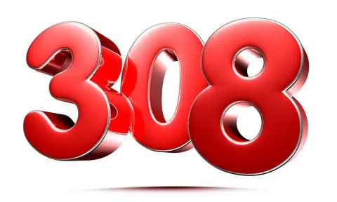 Rounded red numbers 308 on white background 3D illustration with clipping pat Stock Illustration